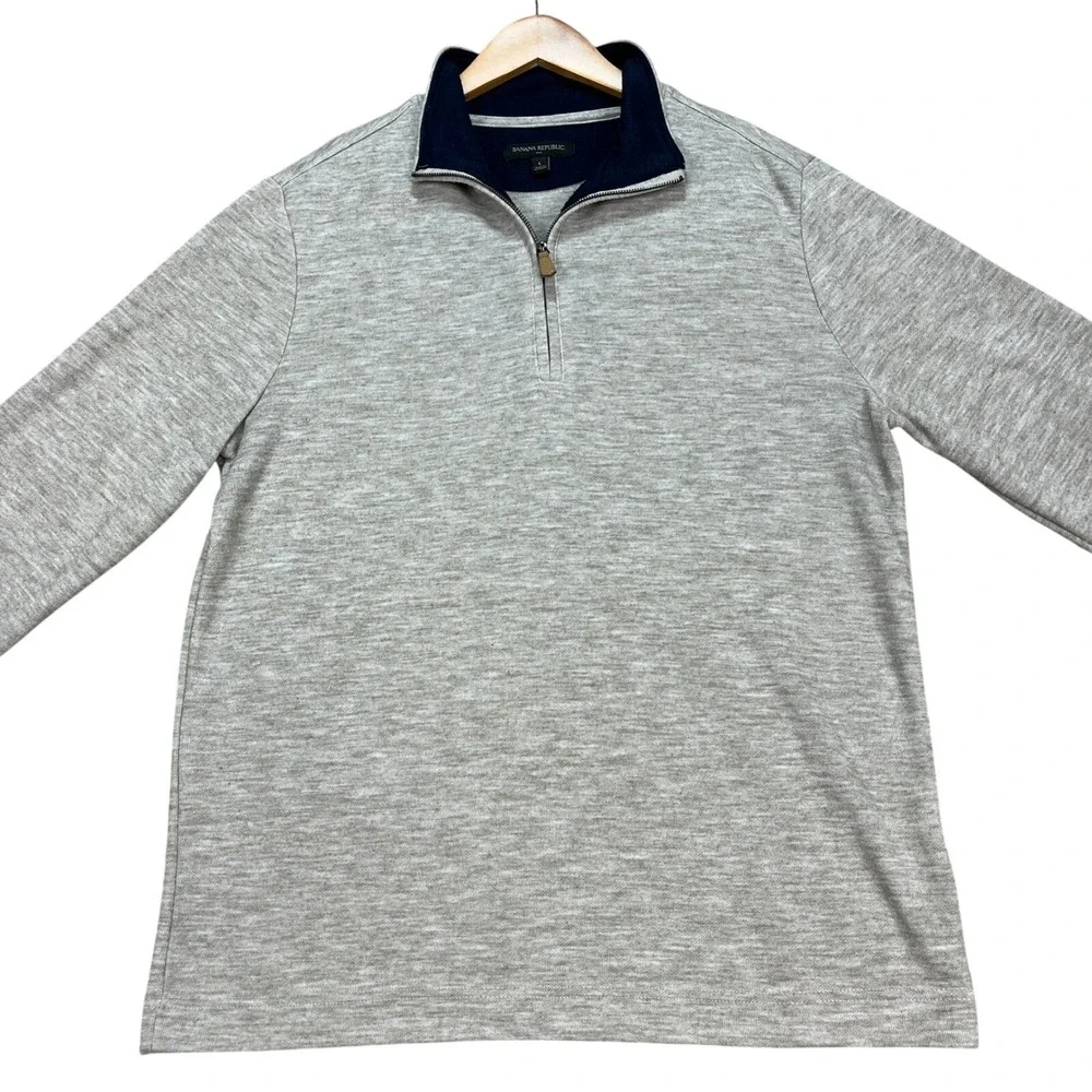 Banana Republic Pullover Mens Large Gray Blue Heathered Long Sleeve Quarter Zip